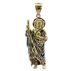 Men’s 10k Two Toned White  Yellow Gold Saint St. Jude Pendant For Necklace GP3120052