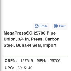 Mega Press 3/4 Union. Gas Rated