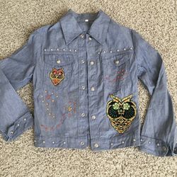 Bling Boho jean jacket crop vintage style pockets