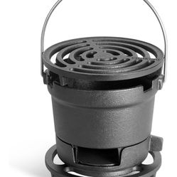 2-in-1 Hibachi Grill & S'mores Maker, 100% Pre-Seasoned Cast Iron, 6.5" Mini Small Portable Charcoal BBQ Grill