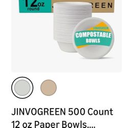 500 Count 12 oz Paper Bowls, Disposable Compostable Bowls