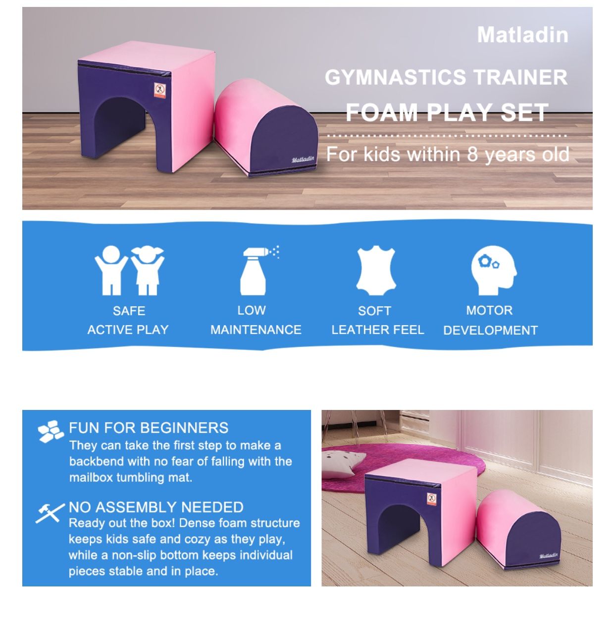 Gymnastics - Like New - 2 Pieces Matladin Gymnastics Mailbox Tumbling Aid Trainer, Tumbling Mat Mailbox Tumbling Trainer Equipment