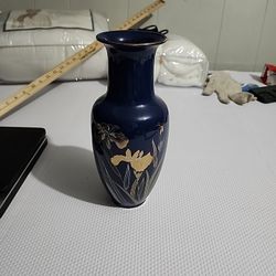 Japan Vintage Dragonfly Vase Blue/gold Pre Owned