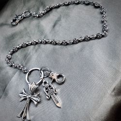 Chrome Beaded Dagger  Cross Hearts Belt Chain Wallet Chain Punk Rock Chain 55 Cm