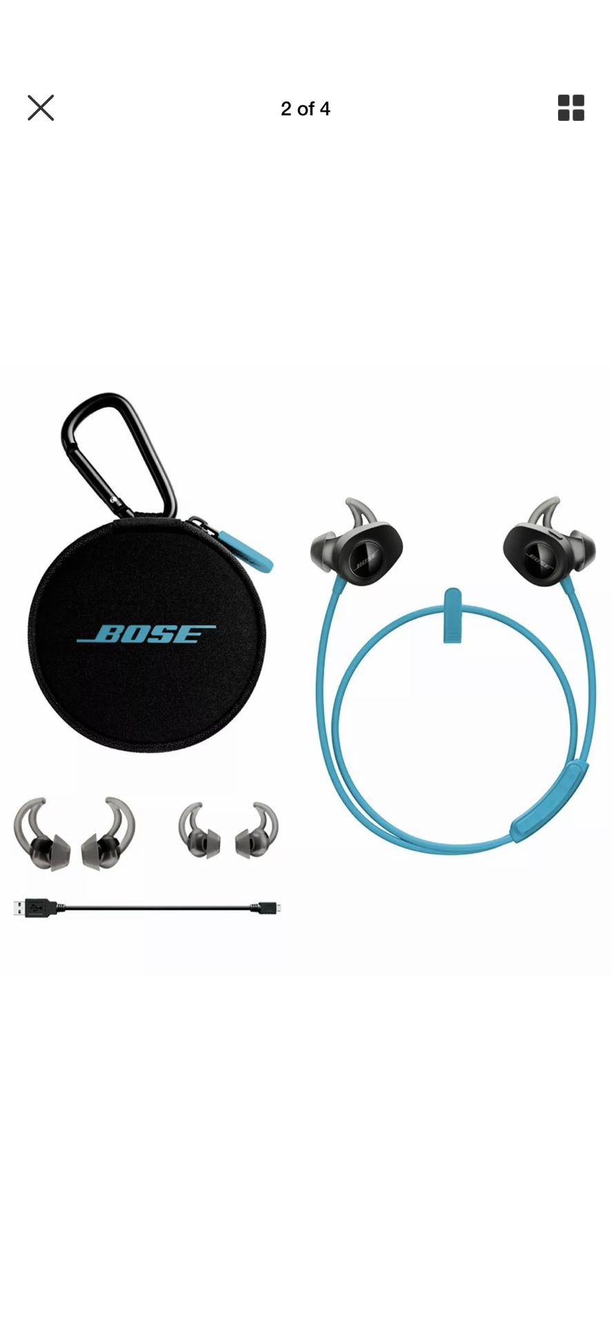 Bose blue Soundsport Bluetooth wireless earbuds