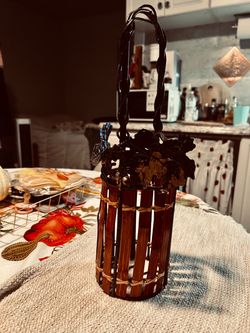 Decorative Bamboo Candle Lantern with Metal Handle