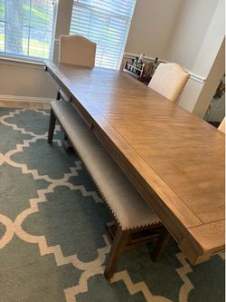 Ashley Furniture Dining Room Set – Includes Extendable Table, 5 Chairs, Bench & Matching Serving Table