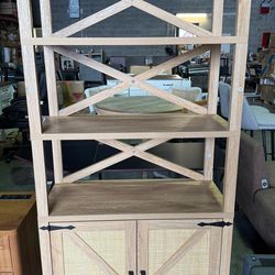 📚 70” Tall Farmhouse Bookshelf with Storage Cabinet  💲 Price: $120 📦 Brand new fully assembled   ✔️ Open shelving with bottom storage cabinet ✔️ Na