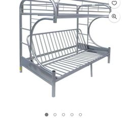 Eclipse Twin Xl Over Queen Futon Metal Bunk Bed with Guardrails, Silver

