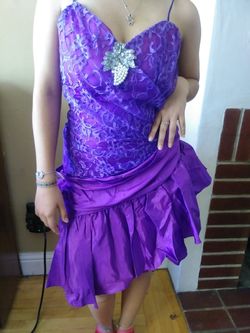 80s Vintage Purple Dress Short Puffy Skirt Slanted