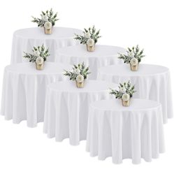 Fitable 6 Pack White Round Tablecloths - 120 Inches in Diameter 