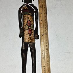 VINTAGE AFRICAN CARVED STATUE Masai TRIBAL ETHNIC WOODEN Man 12.5” HANDMADE