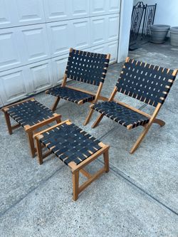 Folding Wooden Lounge Chair Set with Matching Footrests (4 Pieces)