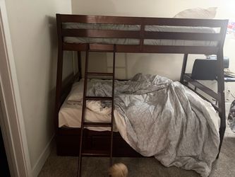 Dark Wood Twin Bunk Bed with Ladder