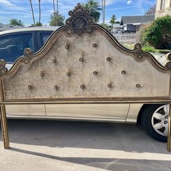 Gorgeous Hollywood Regency French Rococo Cast Aluminum King Headboard in Champagne Velvet