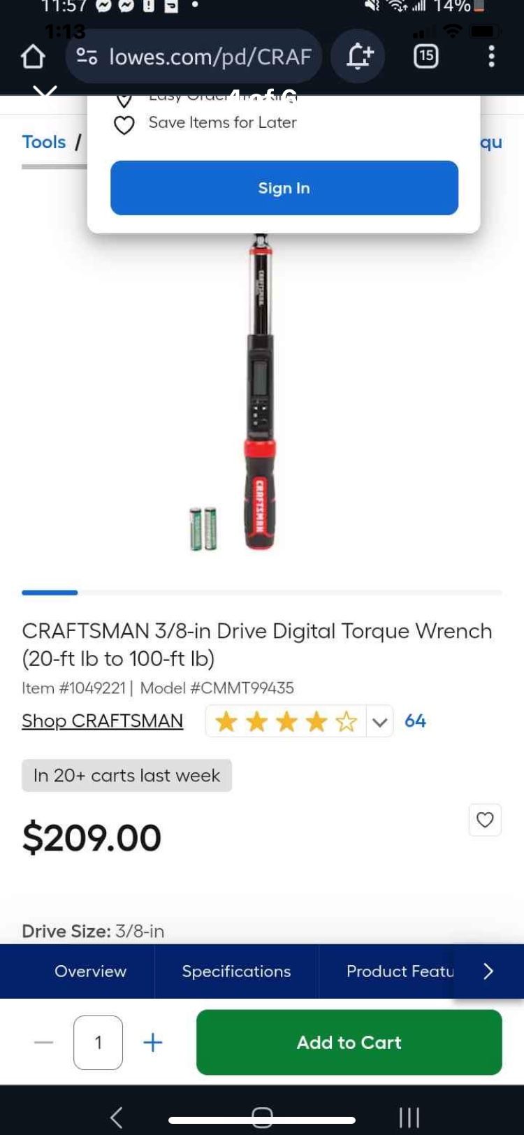 20-100lbs Craftsman Torque Wrench