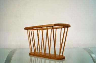 1970’s Midcentury Modern Solid Oak Spindle Magazine Rack