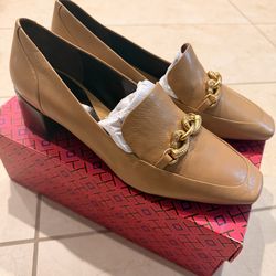 New Tory Burch Jessa Heeled Loafer Ginger Shortbread With Box Size 10.5