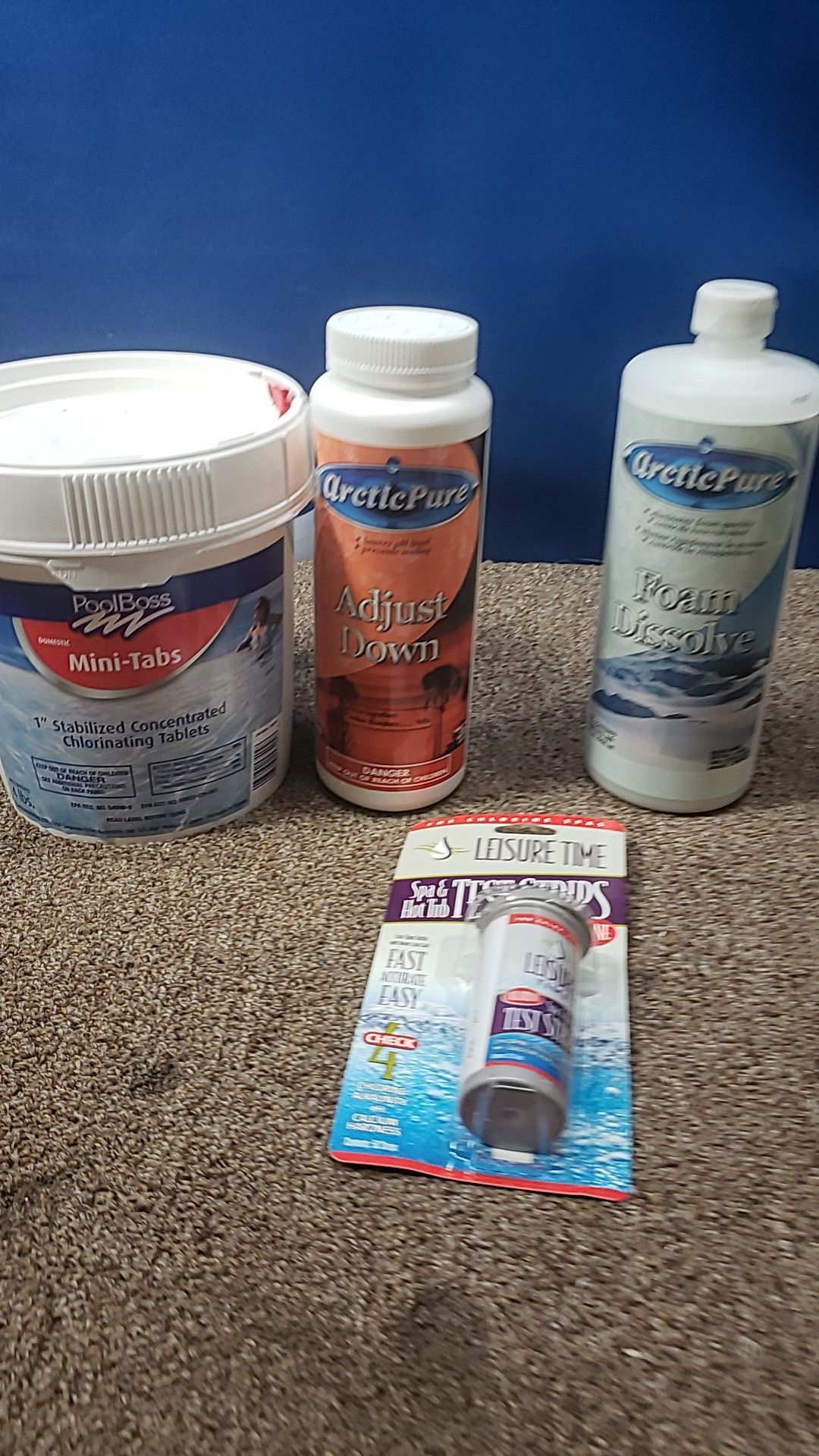 For sale is this lot of hot tub chlorine cleaner kit . Tabs and test strips