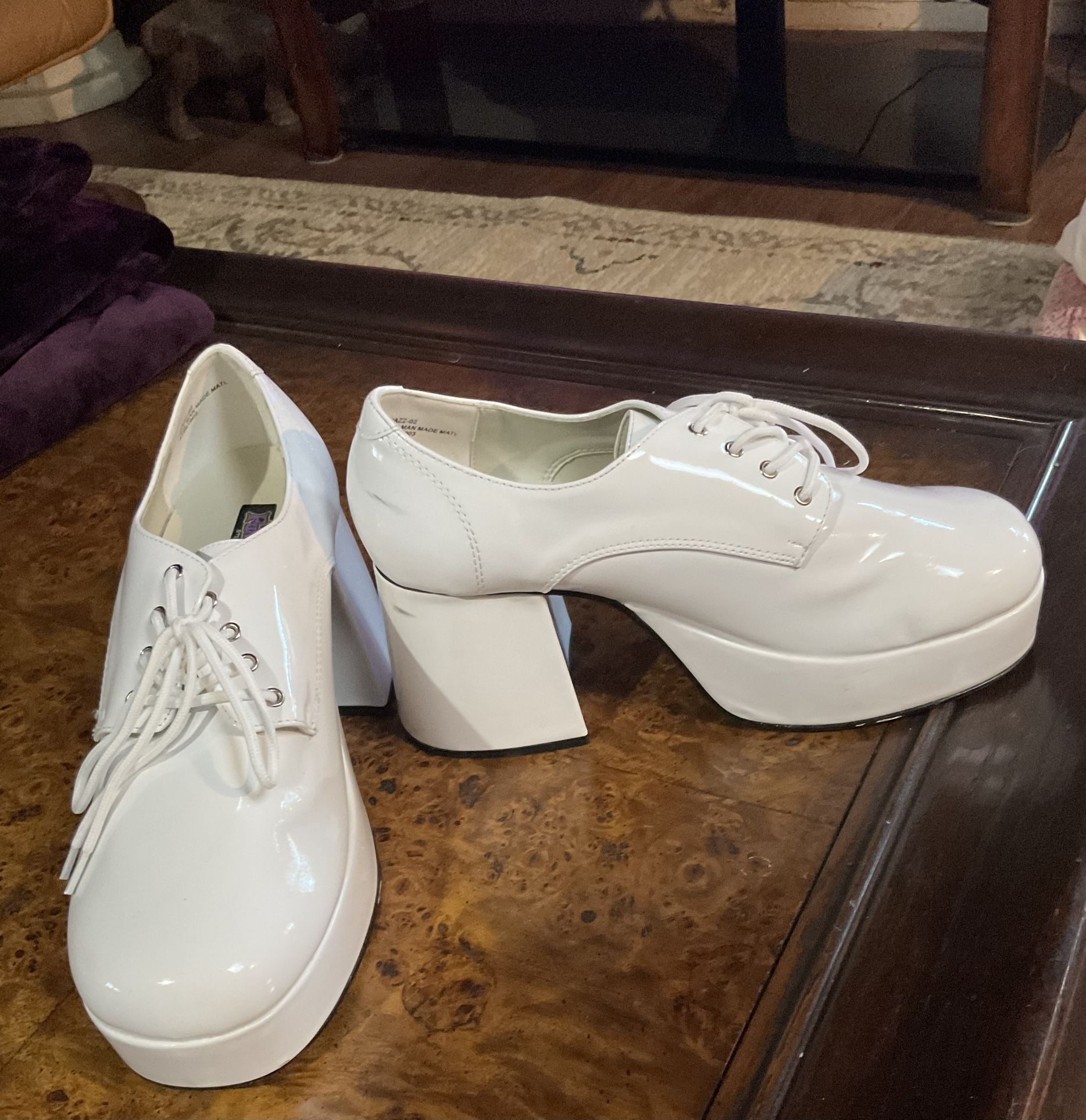 Men’s Funtaisma White Patent Leather, Disco Style , chunky Heel , Platform Shoes 