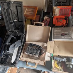 Powered and air sanders, jig saw, woodworking tools