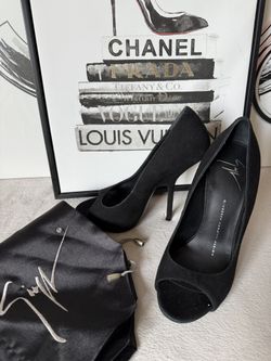 Giuseppe Zanotti Black Suede Peep Toe Pumps