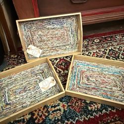 Tiger Lily Vietnam Handcrafted Wooden Tray Set (3-Piece)