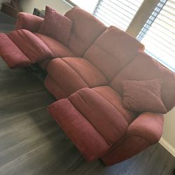 Red Couch With Dual Recliners 