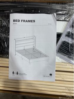 J323-Twin Size Bed Frame, Storage Headboard with Charging Station and LED Lights, Upholstered Bed with Heavy Duty Wood Slats, No Box Spring Needed, No