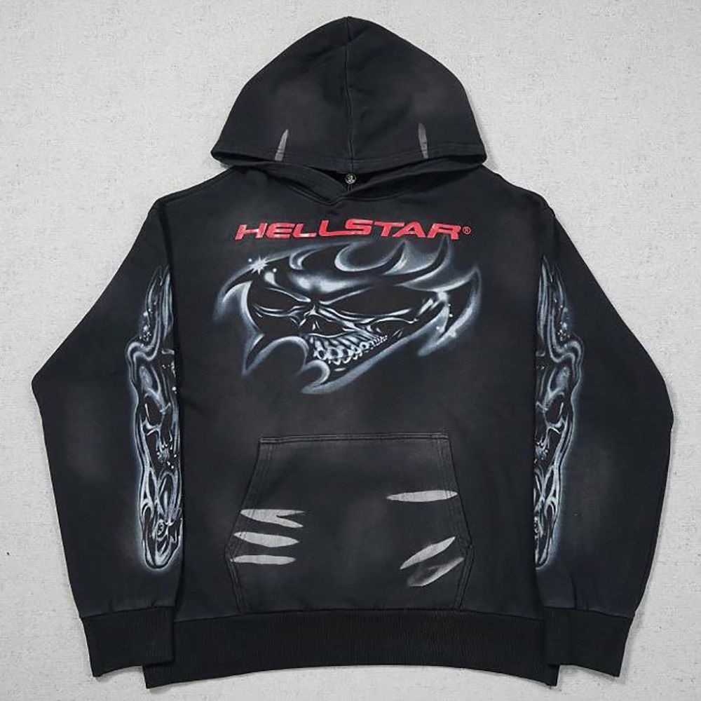 Hellstar Studios Airbrushed Skull Washed Distressed Sweatshirt