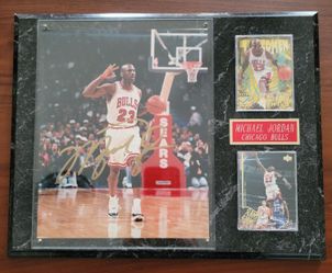 Michael Jordan (MJ) Autographed 8 x 10 Photo and 2 MJ Sports Cards