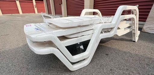 2 Adams Manufacturing Stackable White Resin Frame Stationary Chaise Lounge Chair obo