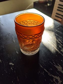 Dugan Carnival Glass Marigold Stork & Rushes with Lattice Band Tumbler