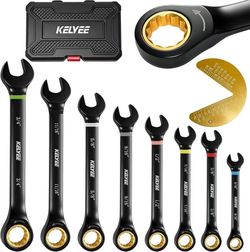 Brand new in box 9-Piece Ratchet Wrenches Set, SAE Combination Wrench Set, 72 Tooth SAE 5/16-Inch to 3/4-Inch, Color-Coded Size, with storage case, fo