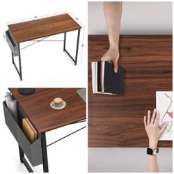 New 55” Desk Walnut Brown Wood Desk Home Office Writing Study Computer Desk Modern Table with Storage