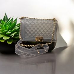 Clear Colored Medium-sized Crossbody Jelly Purse With Adjustable Strap