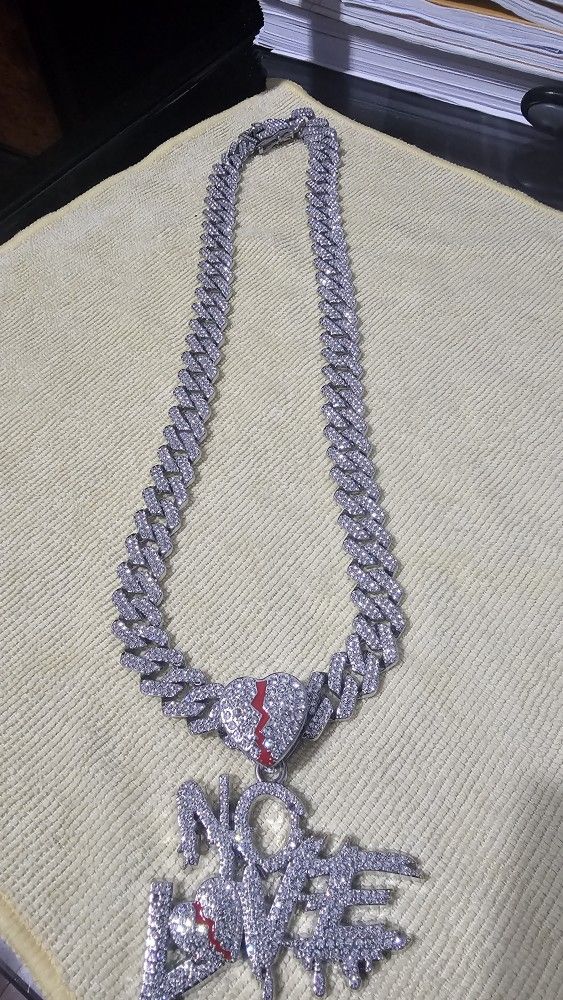 Cz Cuban Link Chain With Rhinestone Hip Hop Jewelry. 