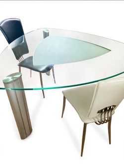 Onyx triangular glass dining table and 4 chairs