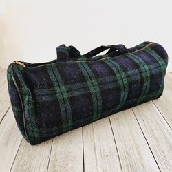 Vintage A&N A Knitility Bag A Bag for all Occasions Navy Blue/Hunter Green Plaid Crafting Crocket Knitting Needle Storage Pouch Bag Case with Gold Ton