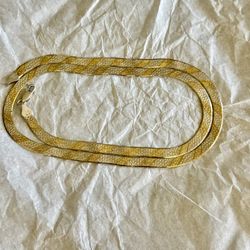 Antique 925 Sterling Silve Wide 5.5mm  Yellow Gold  Vermeil Diamond Cut Square Design Herringbone Necklace Milor 22”