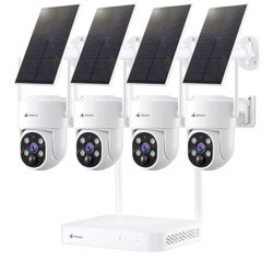 Kittyhok Solar Security Cameras Wireless Outdoor, 360° Pan & Tilt Home Security Camera, 2K Clarity, Color Night Vision, WiFi6 NVR with 64GB microSD Ca