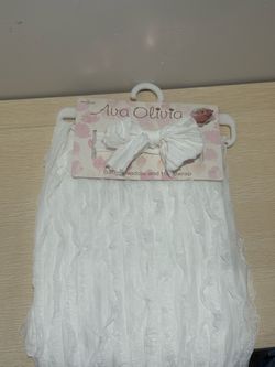 Brand New baby girl swaddle & headband set all white