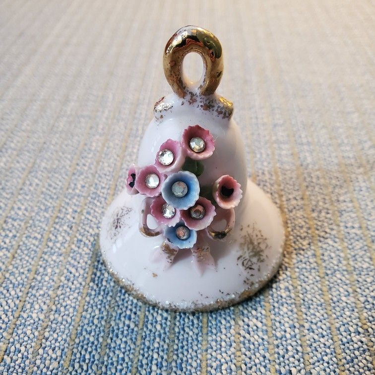 Lefton China Bell - Hand Painted Pink Floral With Gold Trim Japan