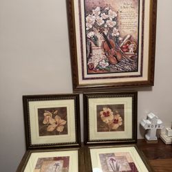 Set of 5 Wall Art Framed Flowers Prints