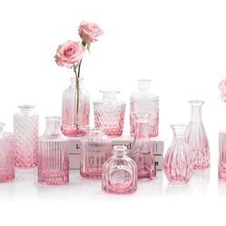 Pink Glass Bud Vases Set of 10