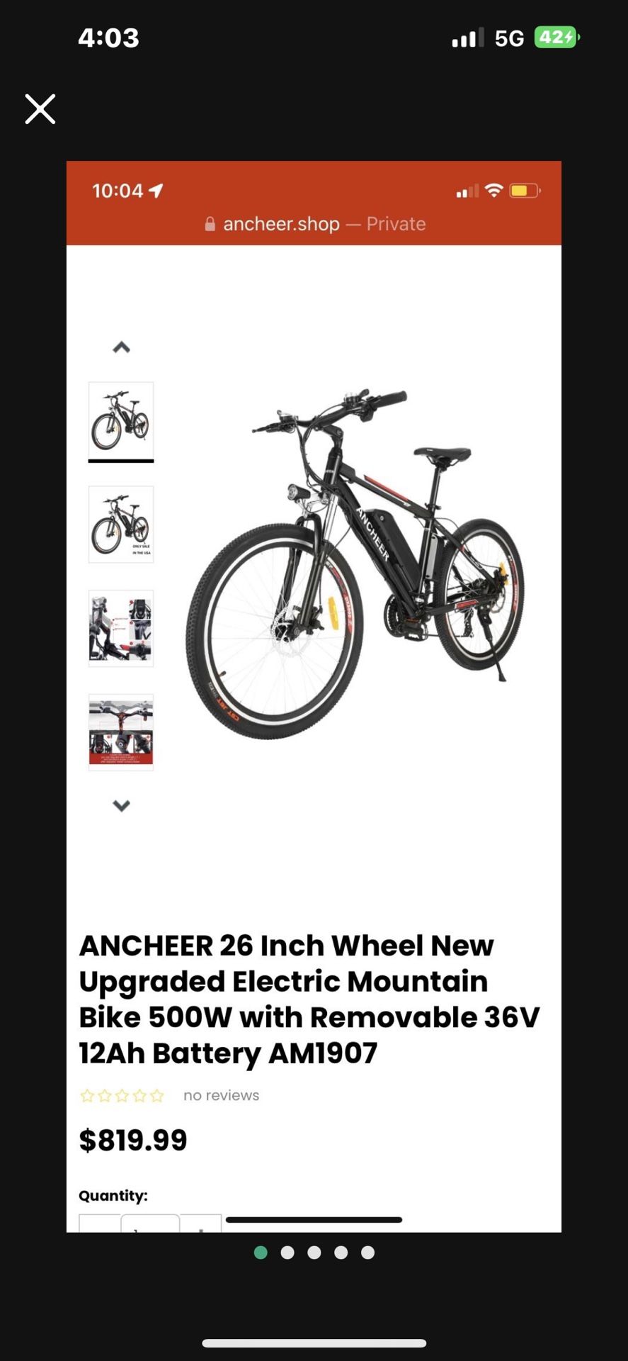 Electric Bike ANCHEER 26 Inch Wheel  Upgraded Electric Bike 500W with Removable 36V 12Ah Battery AM1907