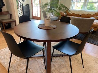 Ethan Allen Walnut Extendable Dining Table + 4 Article Chairs
