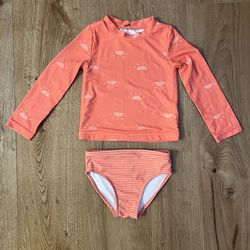 2T Coral Sun Rash Guard Swimsuit Set