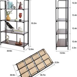 No Assembly Folding Bookshelf, 4 Tier Black Bookshelf, Metal Book Shelf for Storage, Folding Bookcase for Office Organization and Storage, 12.87" D x 