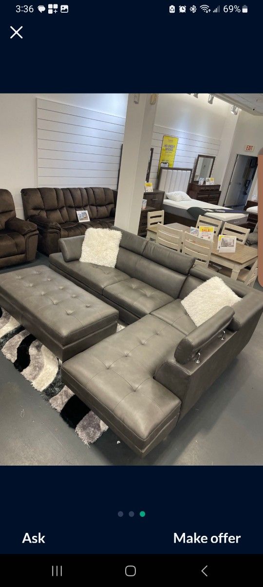 Ibiza Gray Leather Sectional Sofa W/Ottoman $899 Fantastic Deal!!! Delivery And Setup Available!!!